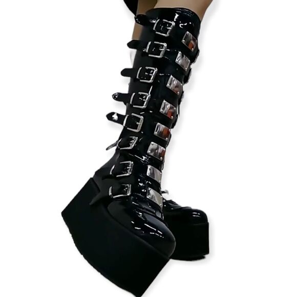 Black Wedge Knee Platform Boots - NEW - Picture 4 of 4